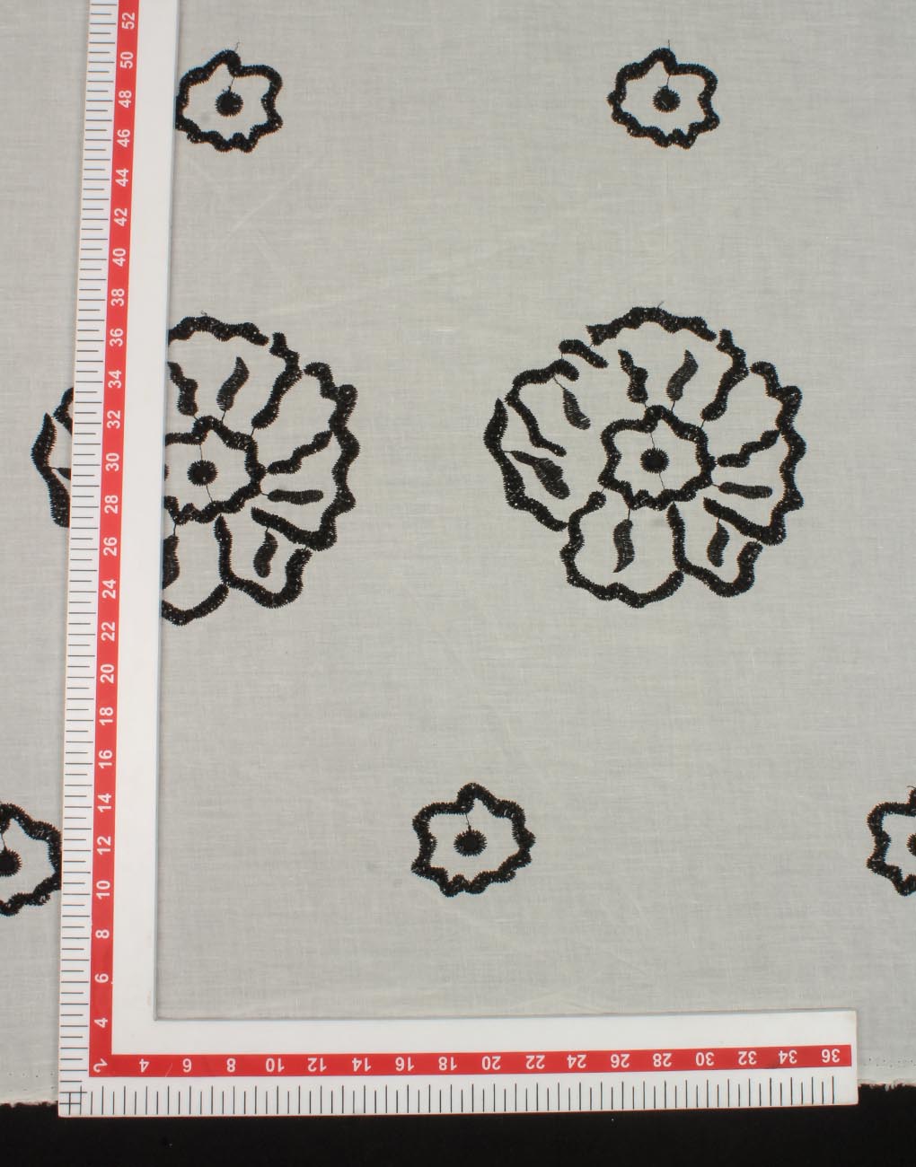 White Cotton Embroidery – Black Big & Small Floral Design - Image 3