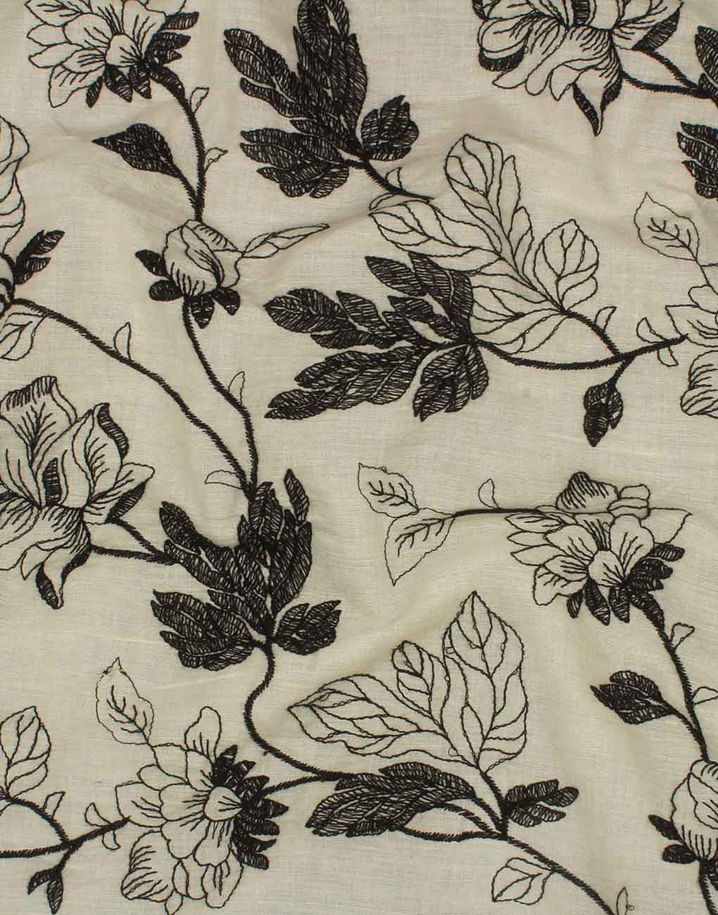 Off-White Cotton Hakoba – Black Leaf Embroidery - Image 2