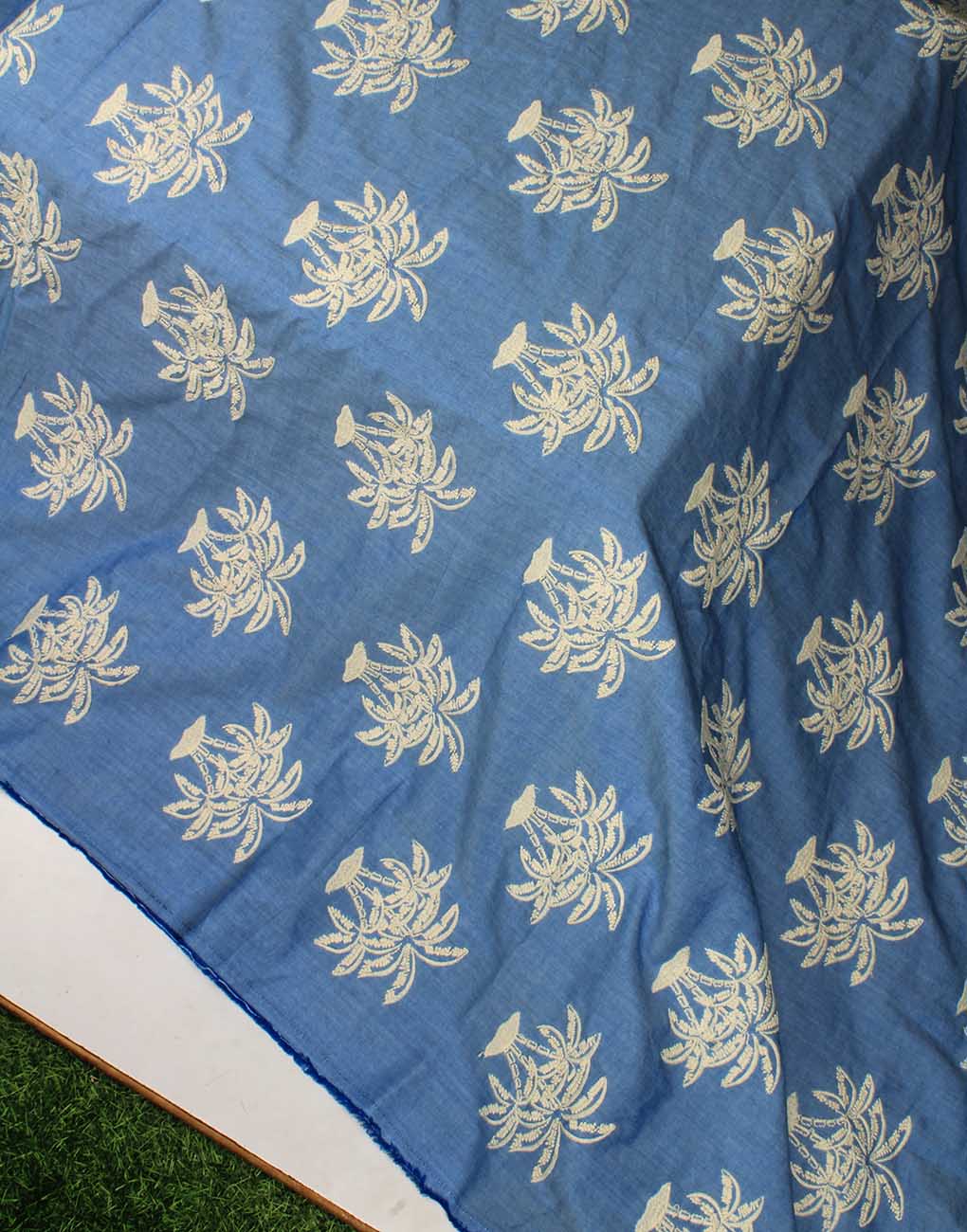 Blue Chambray Cotton – White Pine Tree Embroidery - Image 2
