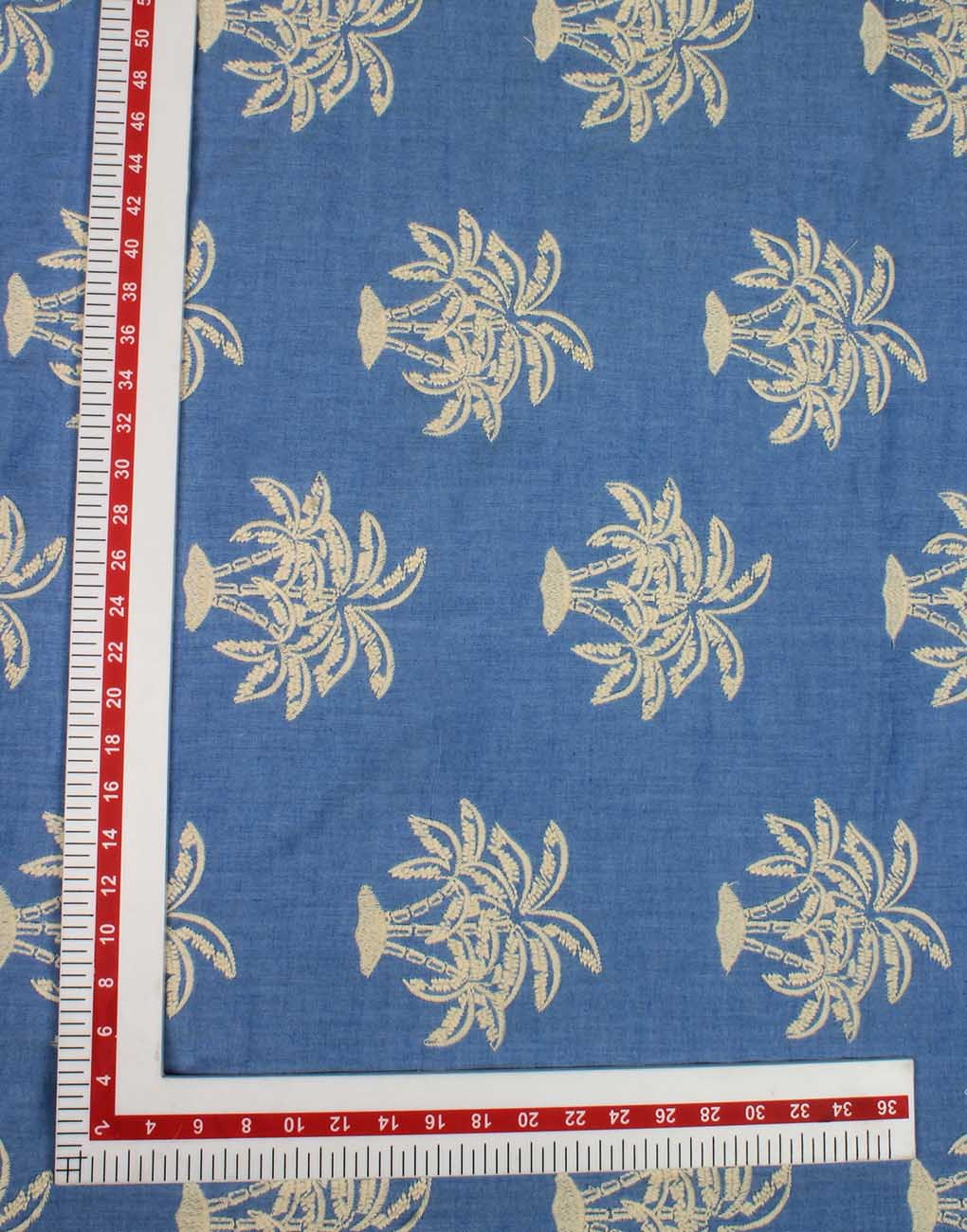 Blue Chambray Cotton – White Pine Tree Embroidery - Image 3
