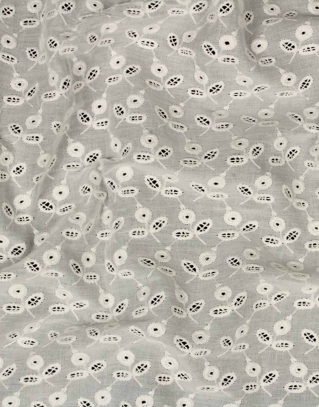 White Cotton Embroidery – Small Floral with Eyelet Detail - Image 2