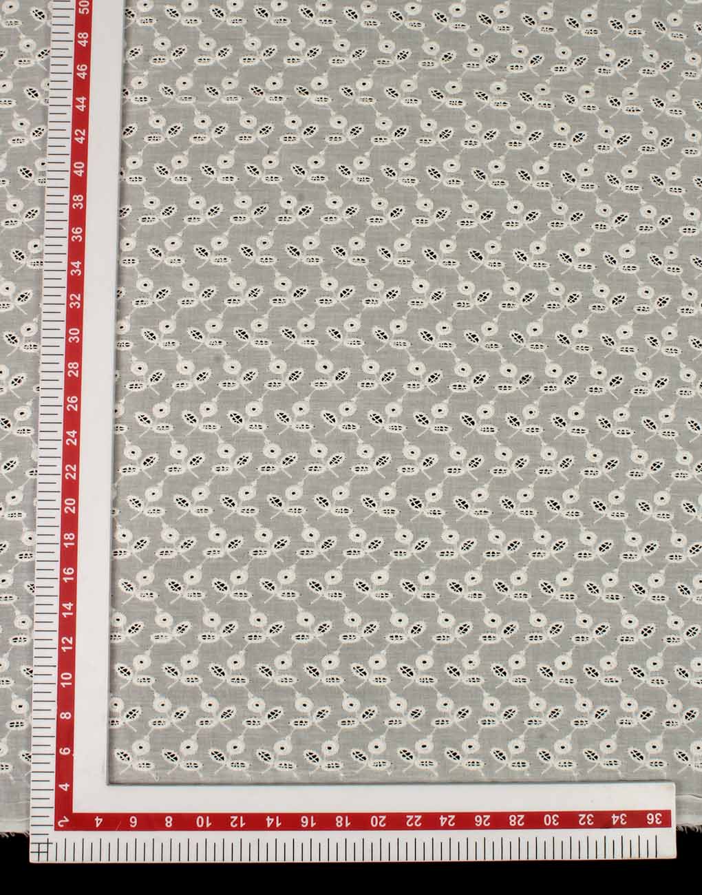 White Cotton Embroidery – Small Floral with Eyelet Detail - Image 3