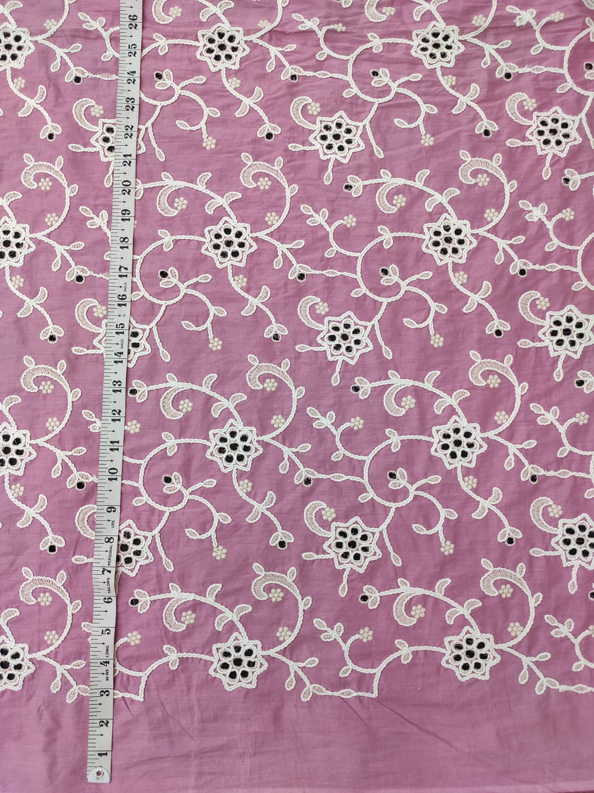Pink Cotton Poplin Fabric – White Small Floral Embroidery - Image 3