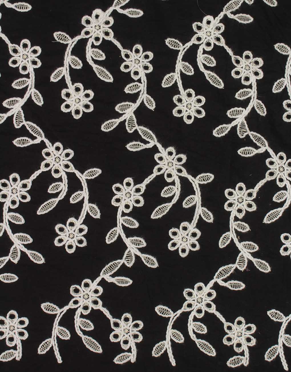Black Cotton Embroidery Fabric – White All Over Design - Image 2