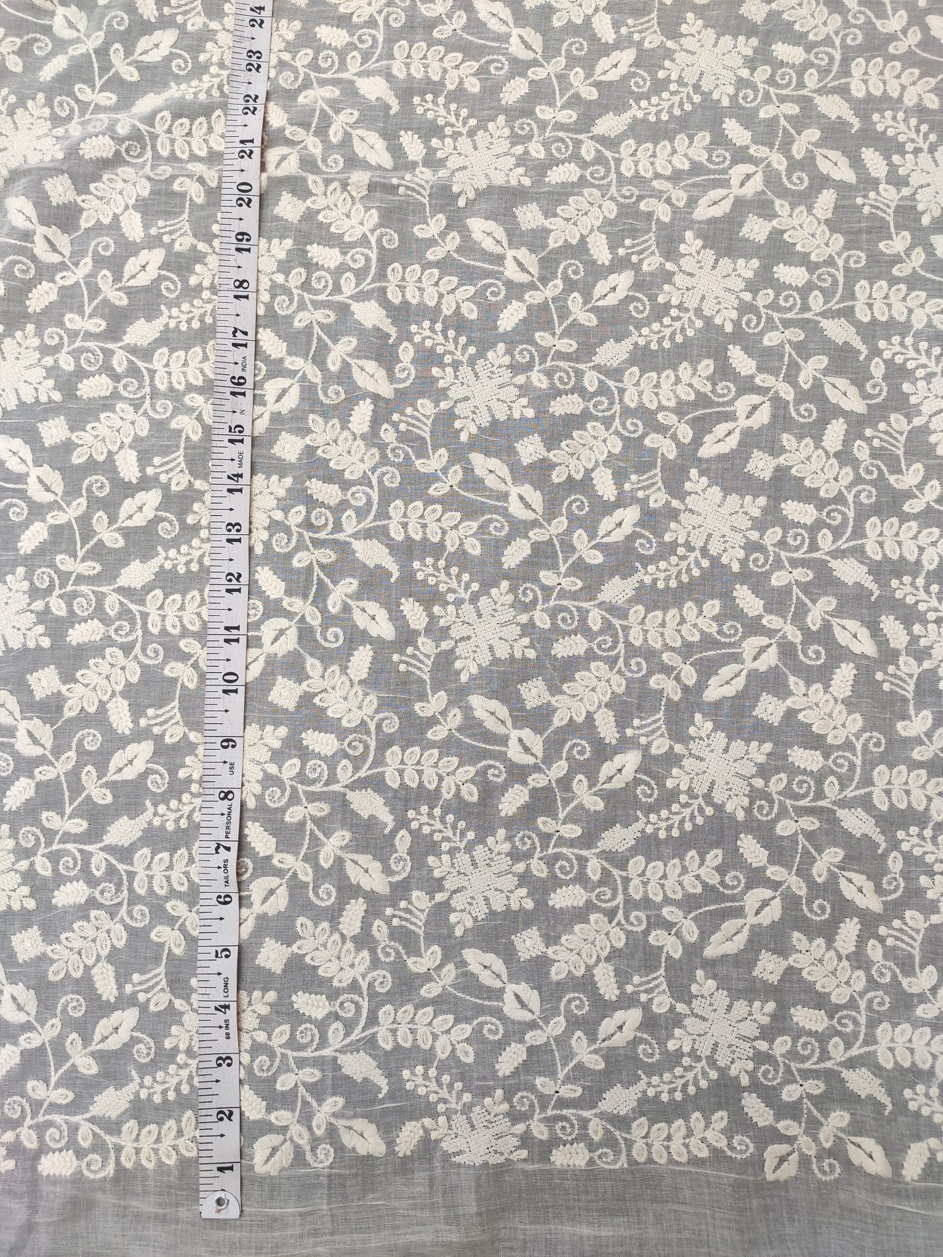 Greige Cotton Voile Fabric – Delicate Small All Over Embroidery - Image 3