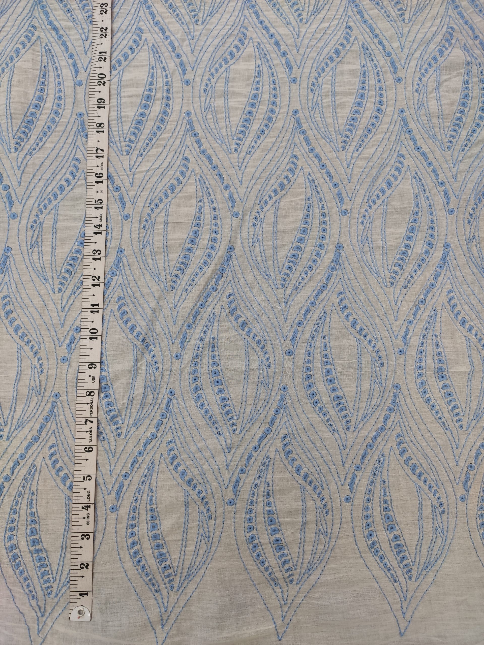 White Cotton Embroidery Fabric – Blue All Over Design - Image 3
