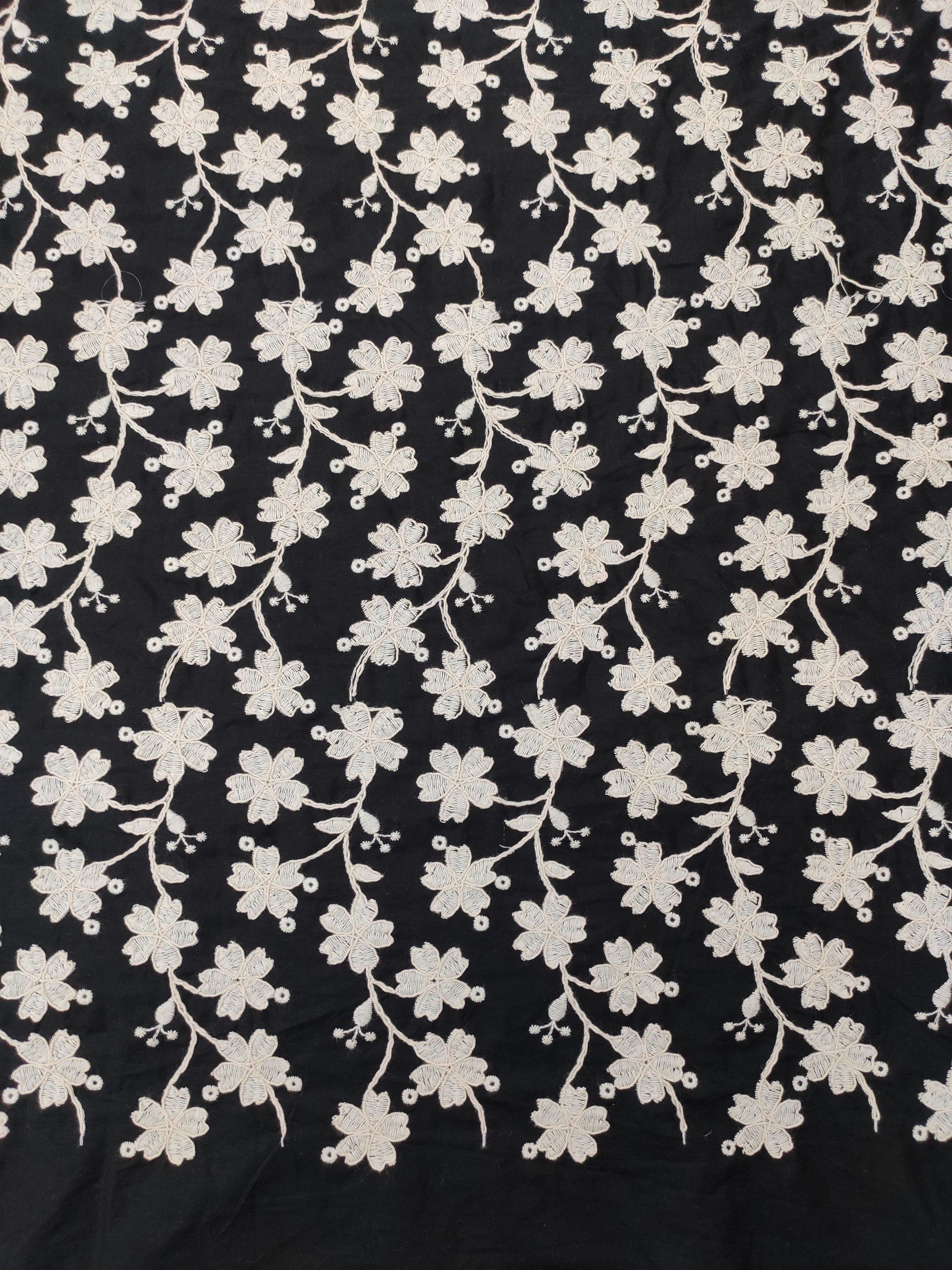Black Cotton Poplin Embroidery Fabric – White All Over Design - Image 4