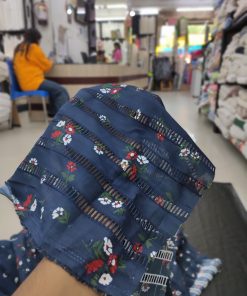 Blue Floral Cotton Hakoba Fabric – All Over Embroidery Design
