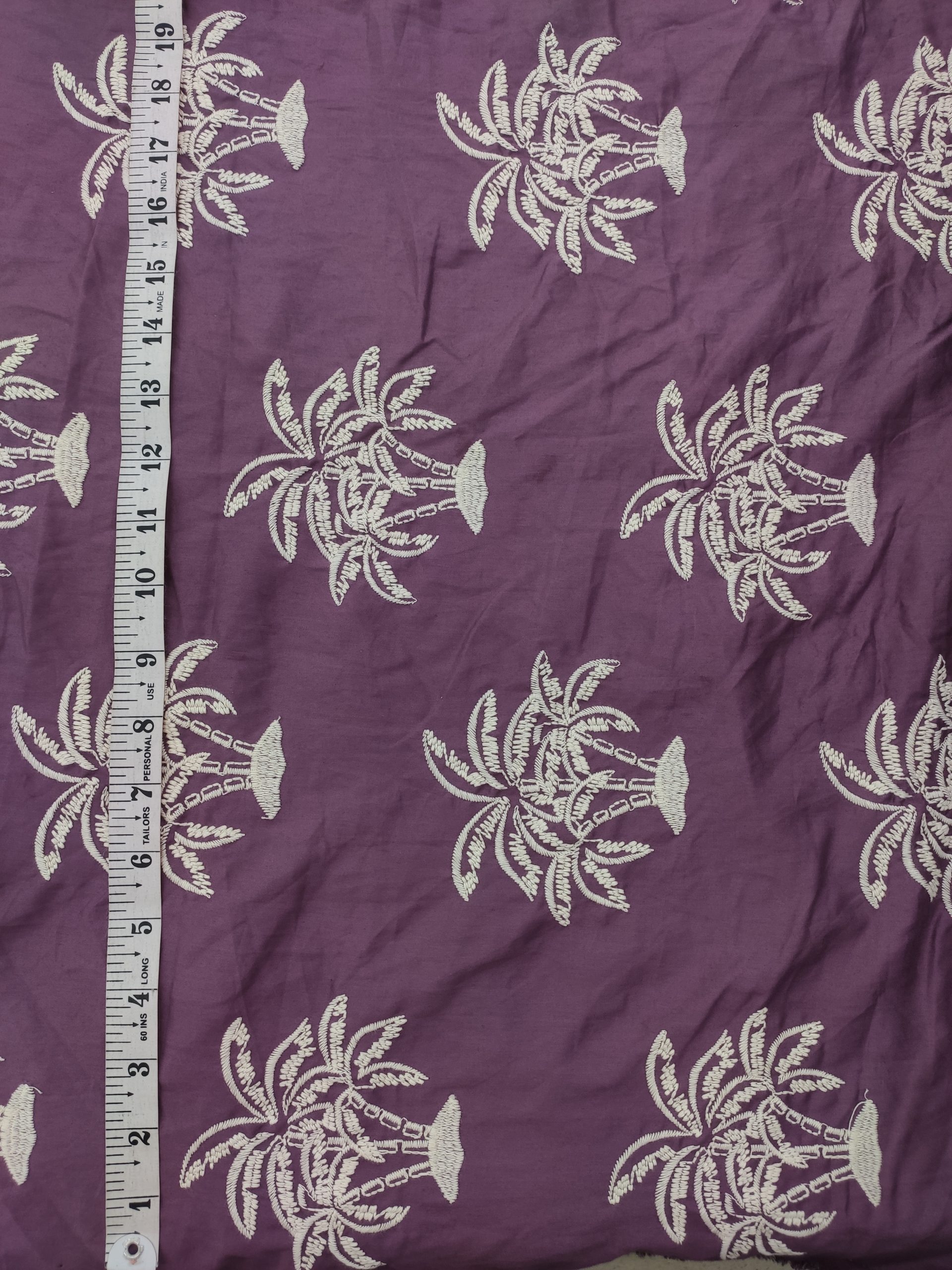 Purple Cotton Embroidery Fabric – White Pine Tree All Over Design - Image 3
