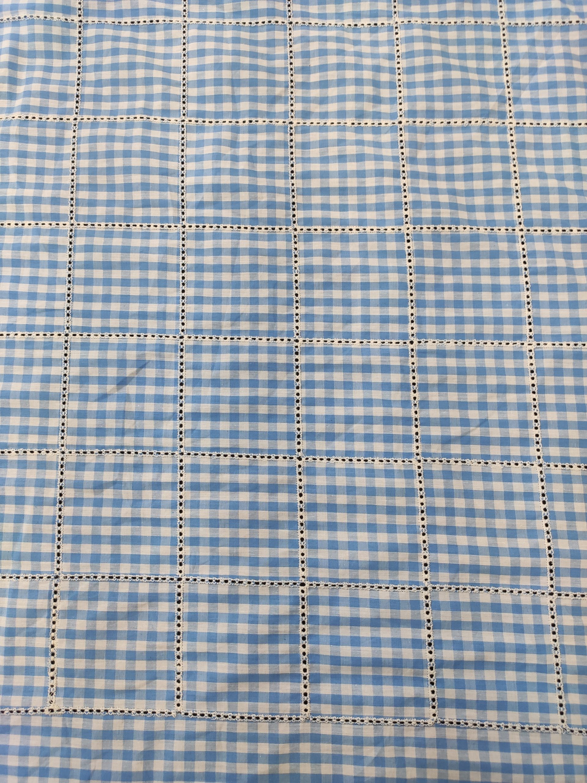 Blue & White Gingham Cotton Fabric – Small Box Embroidery All Over - Image 4