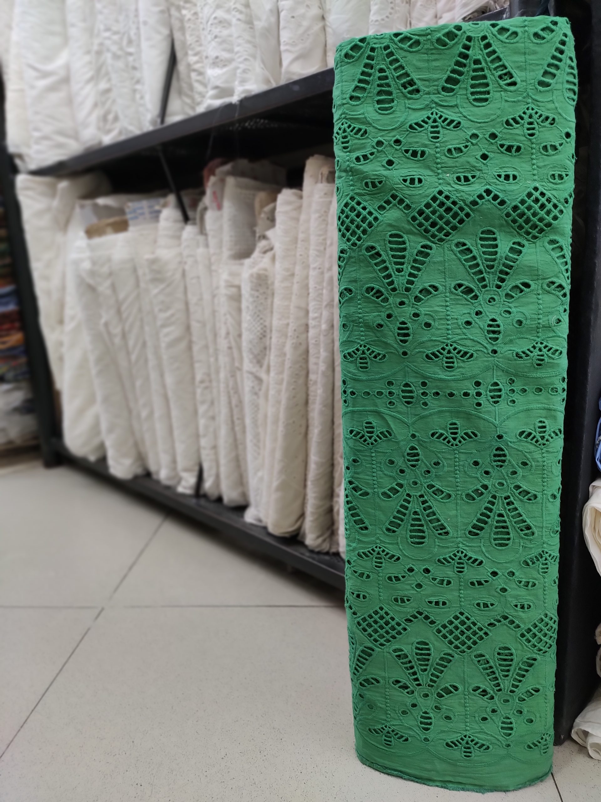 Green Cotton Embroidery Fabric – All Over Design - Image 2