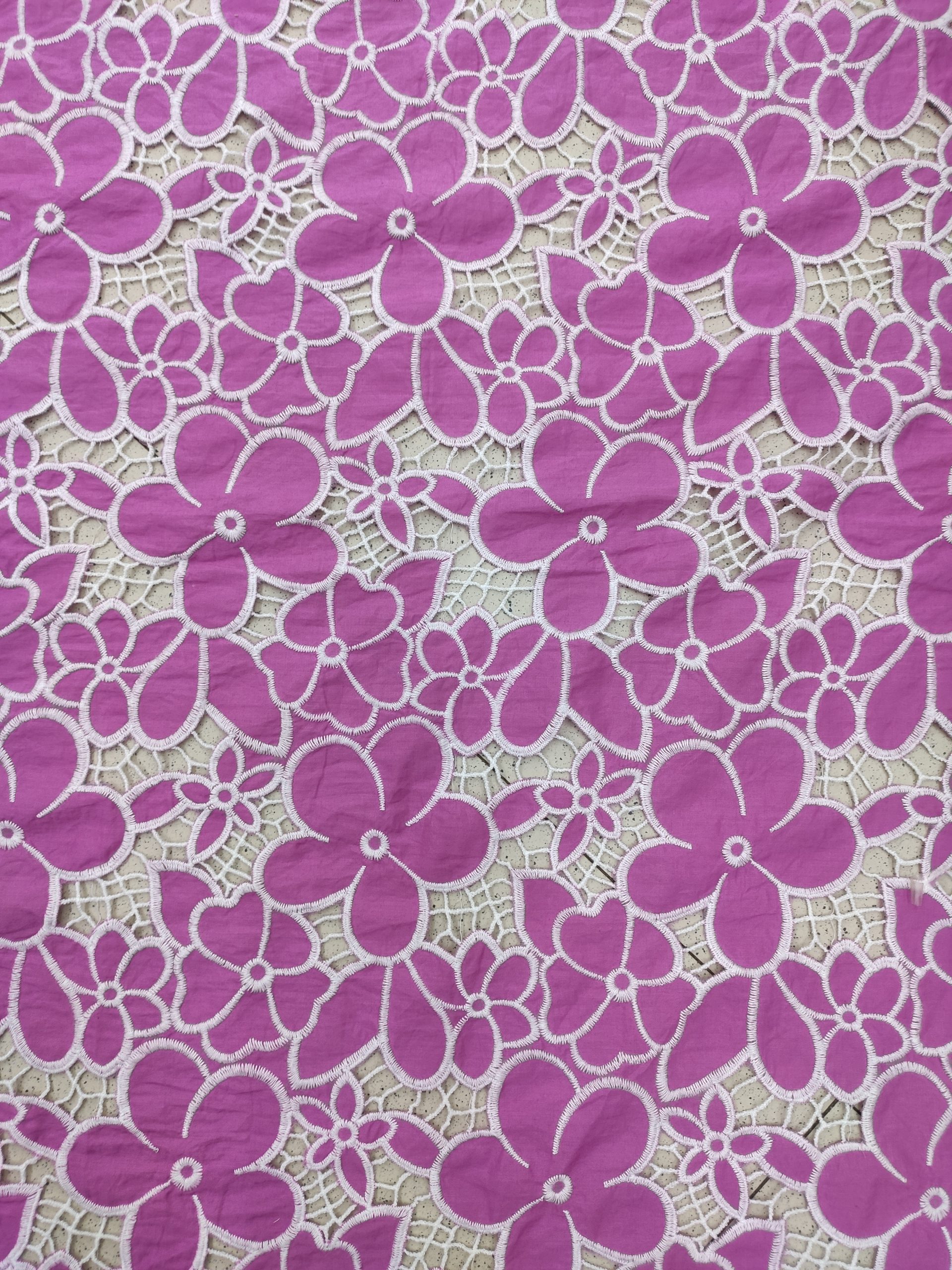 Pink Cotton Cutwork Embroidery Fabric – All Over Floral Design - Image 3