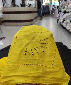 Yellow Cotton Embroidery Fabric – All Over Sea Shell Design