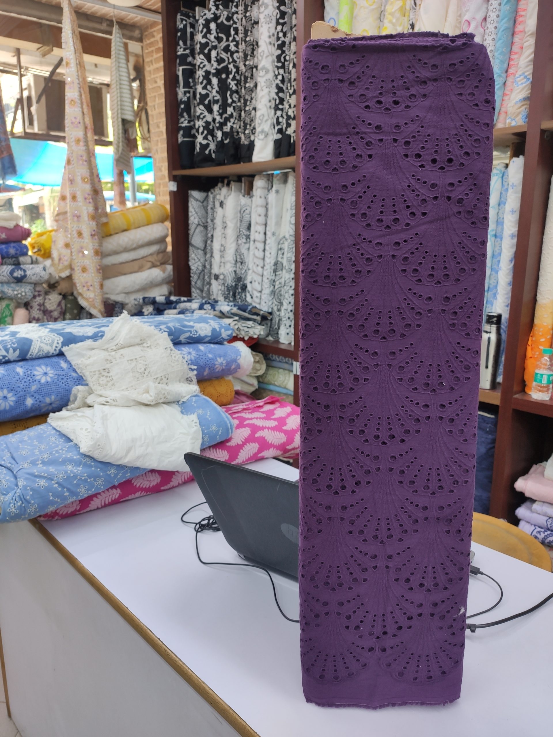 Purple Cotton Embroidery Fabric – Heavy All Over Design - Image 2