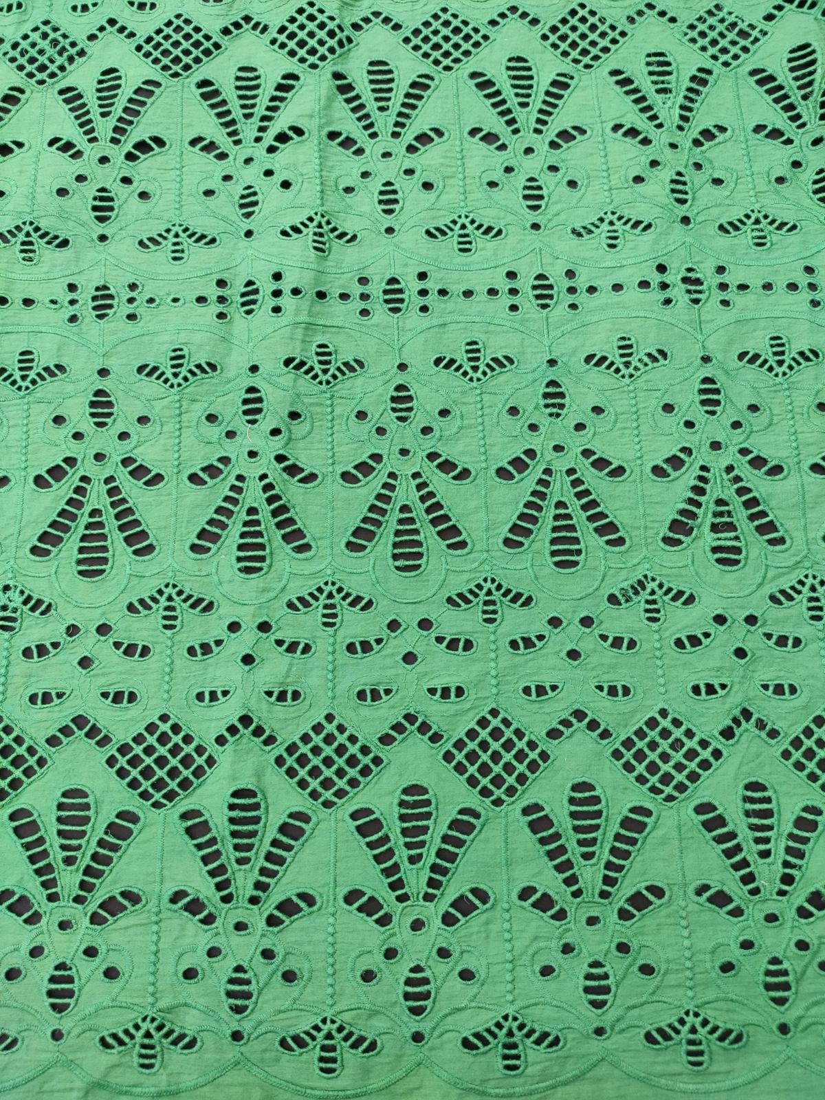 Green Cotton Embroidery Fabric – All Over Design