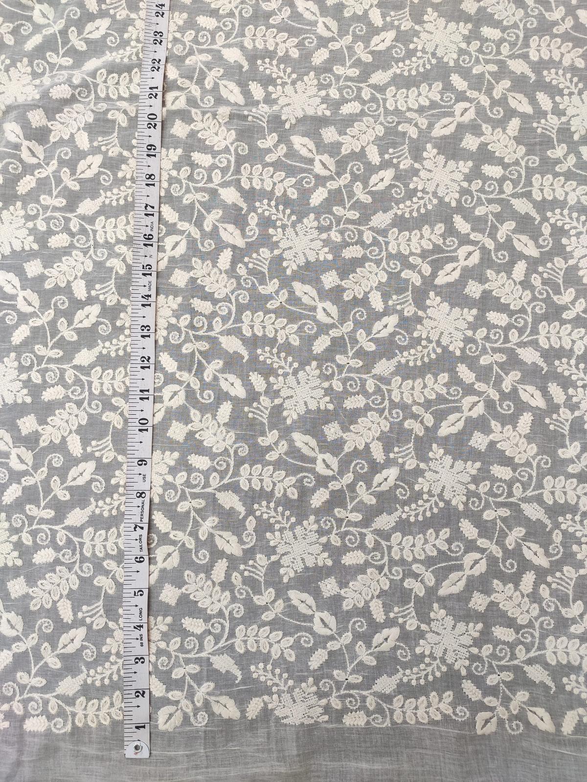 Greige Cotton Voile Fabric – Delicate Small All Over Embroidery