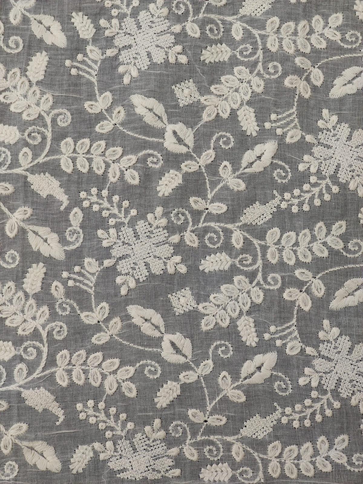 Greige Cotton Voile Fabric – Delicate Small All Over Embroidery
