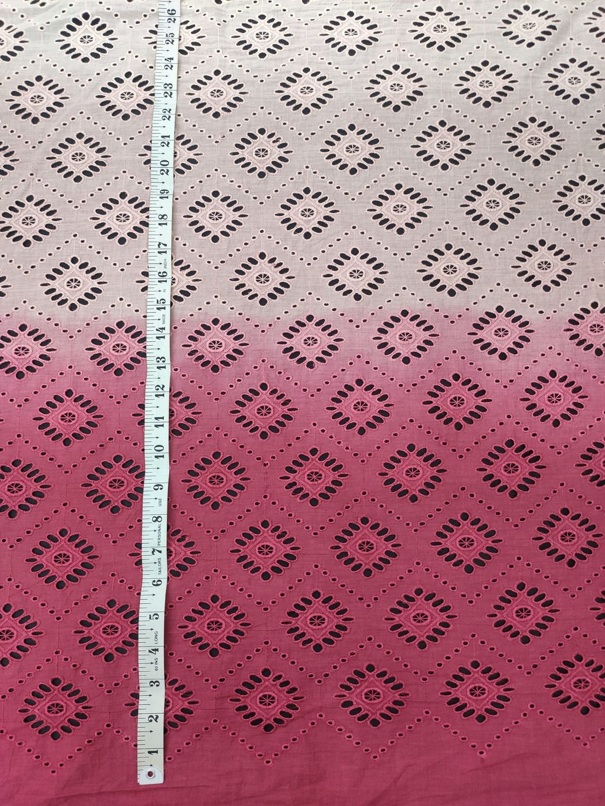 Pink & White Ombre Cotton Hakoba Fabric – All Over Embroidery