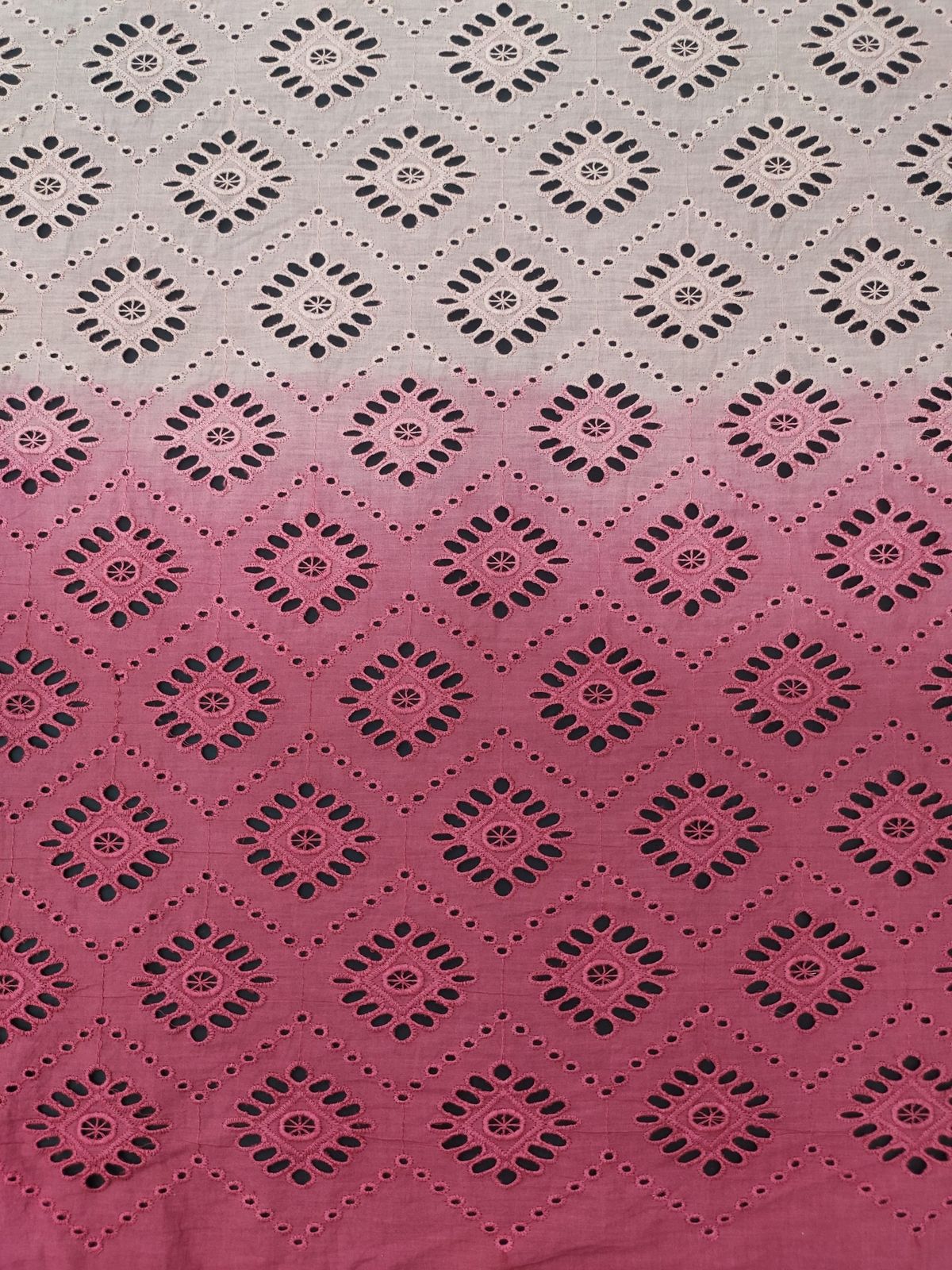 Pink & White Ombre Cotton Hakoba Fabric – All Over Embroidery
