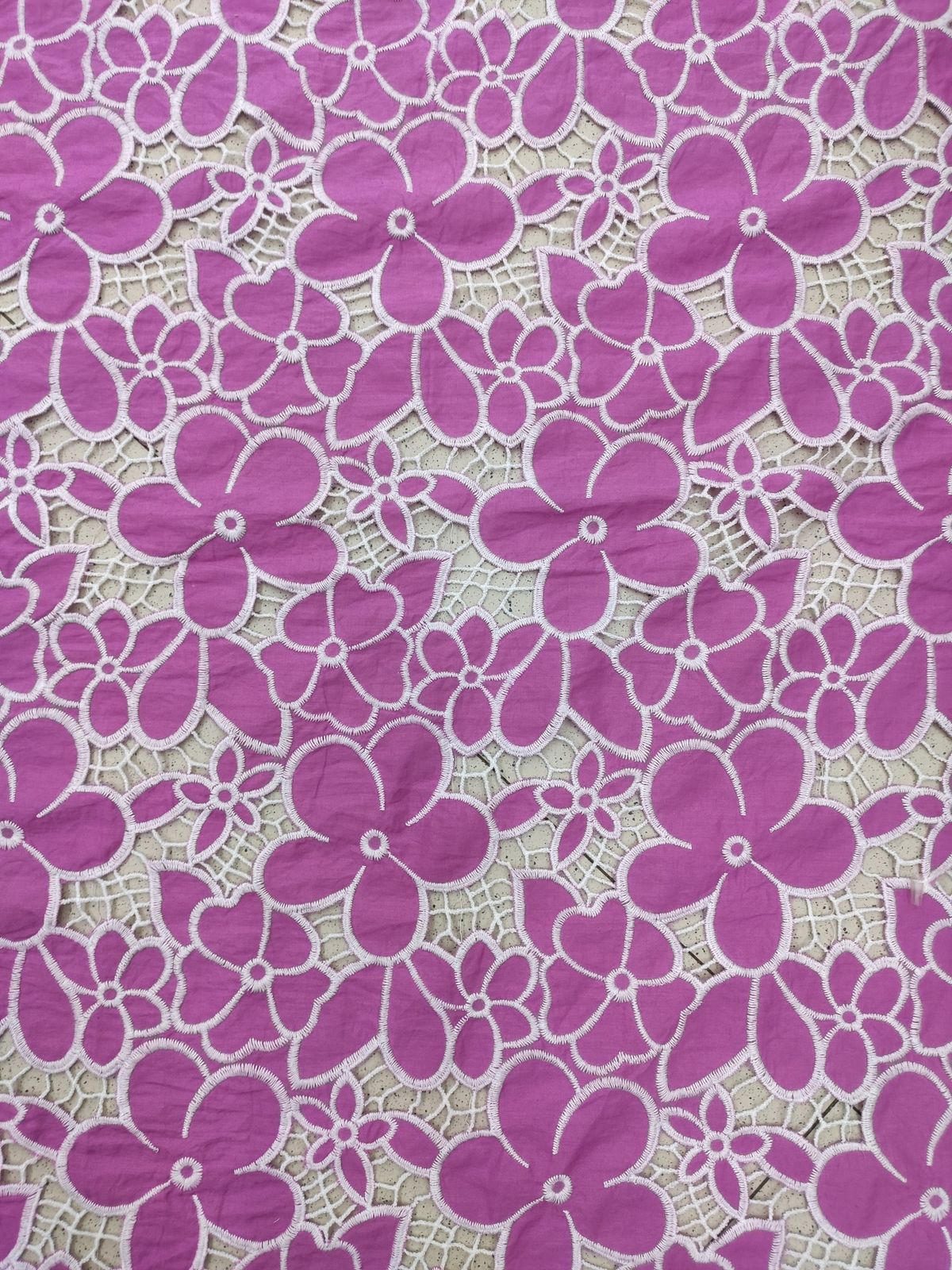 Pink Cotton Cutwork Embroidery Fabric – All Over Floral Design