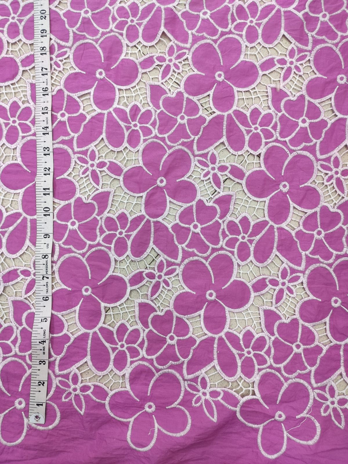 Pink Cotton Cutwork Embroidery Fabric – All Over Floral Design