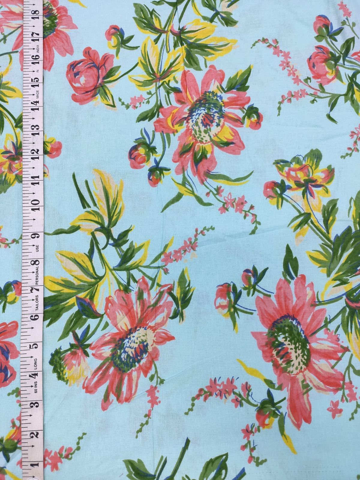 Sky Blue Cotton Cambric Fabric – Floral Print Design