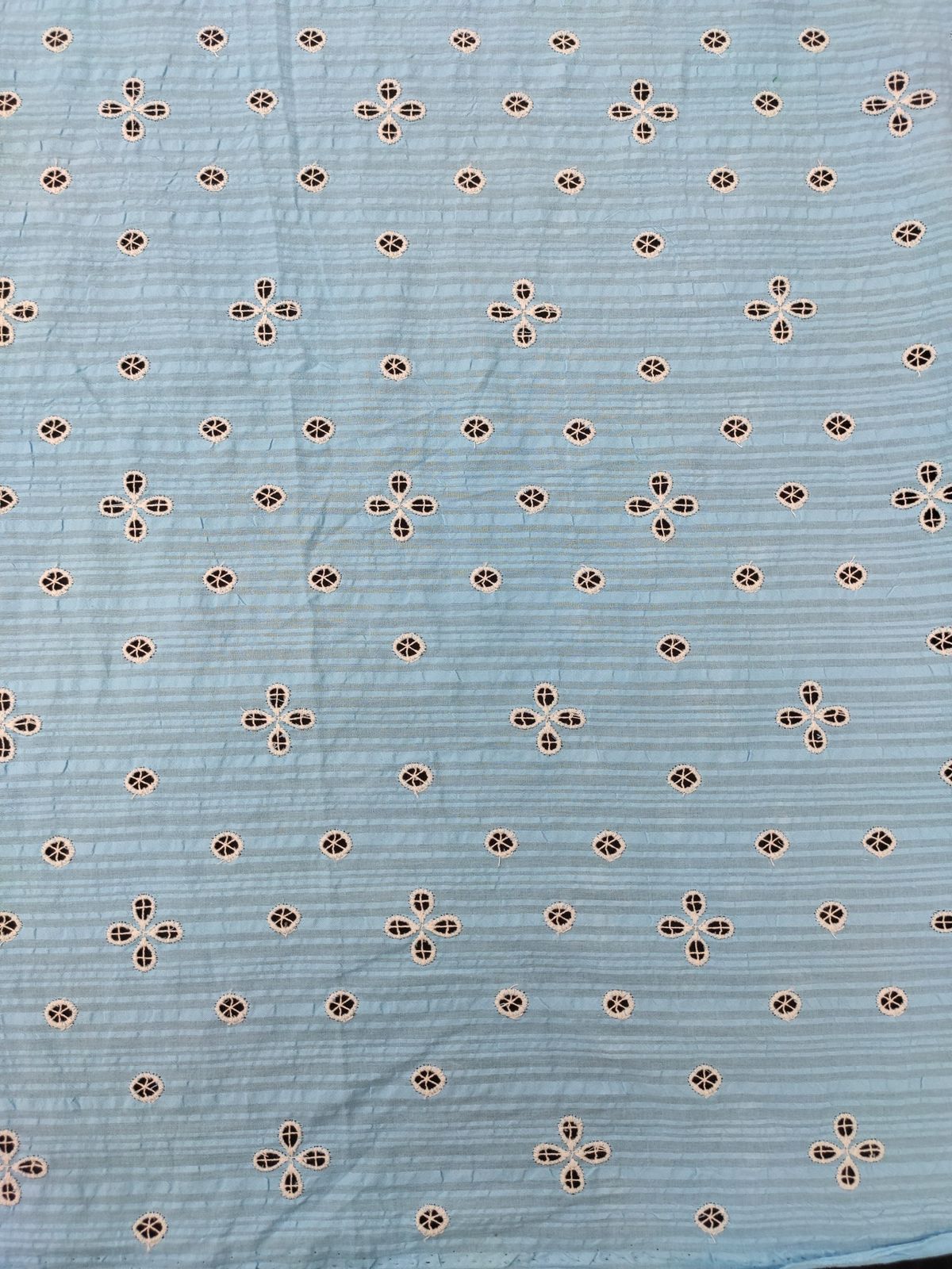 Sky Blue Textured Cotton Hakoba Fabric – Small All Over Design