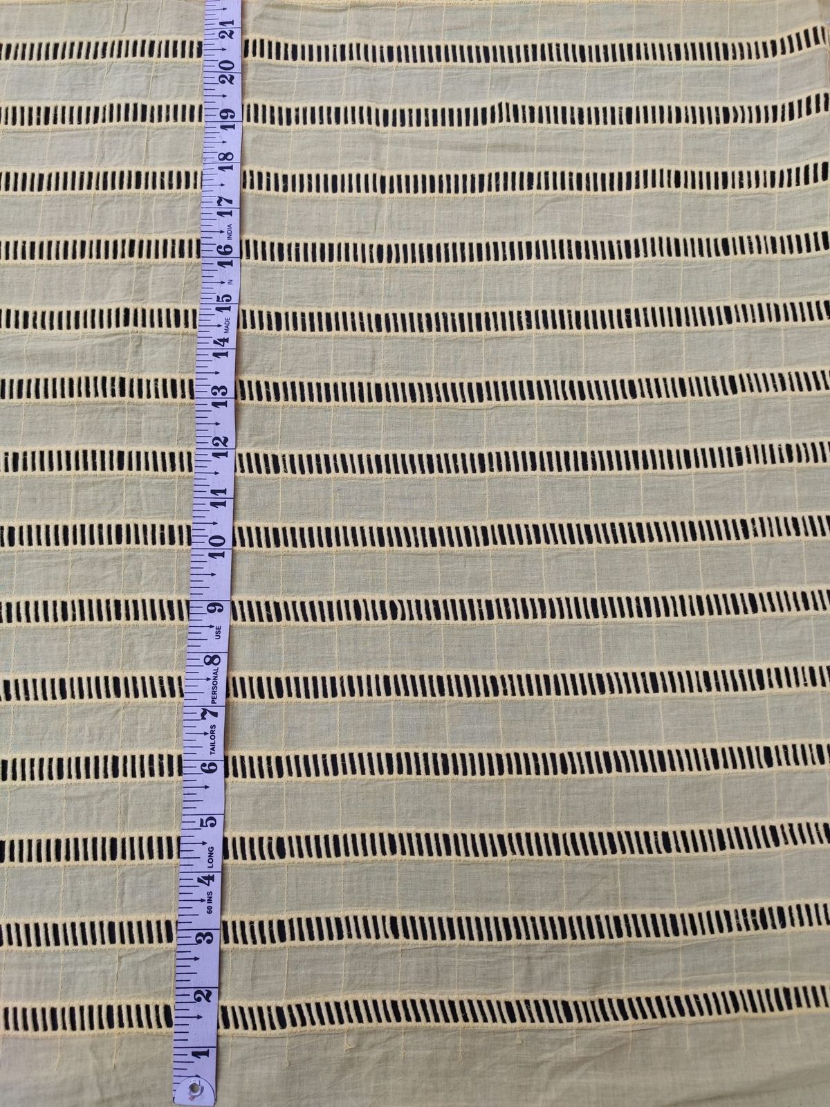 Yellow Cotton Fabric – Ladder Stripe Embroidery All Over
