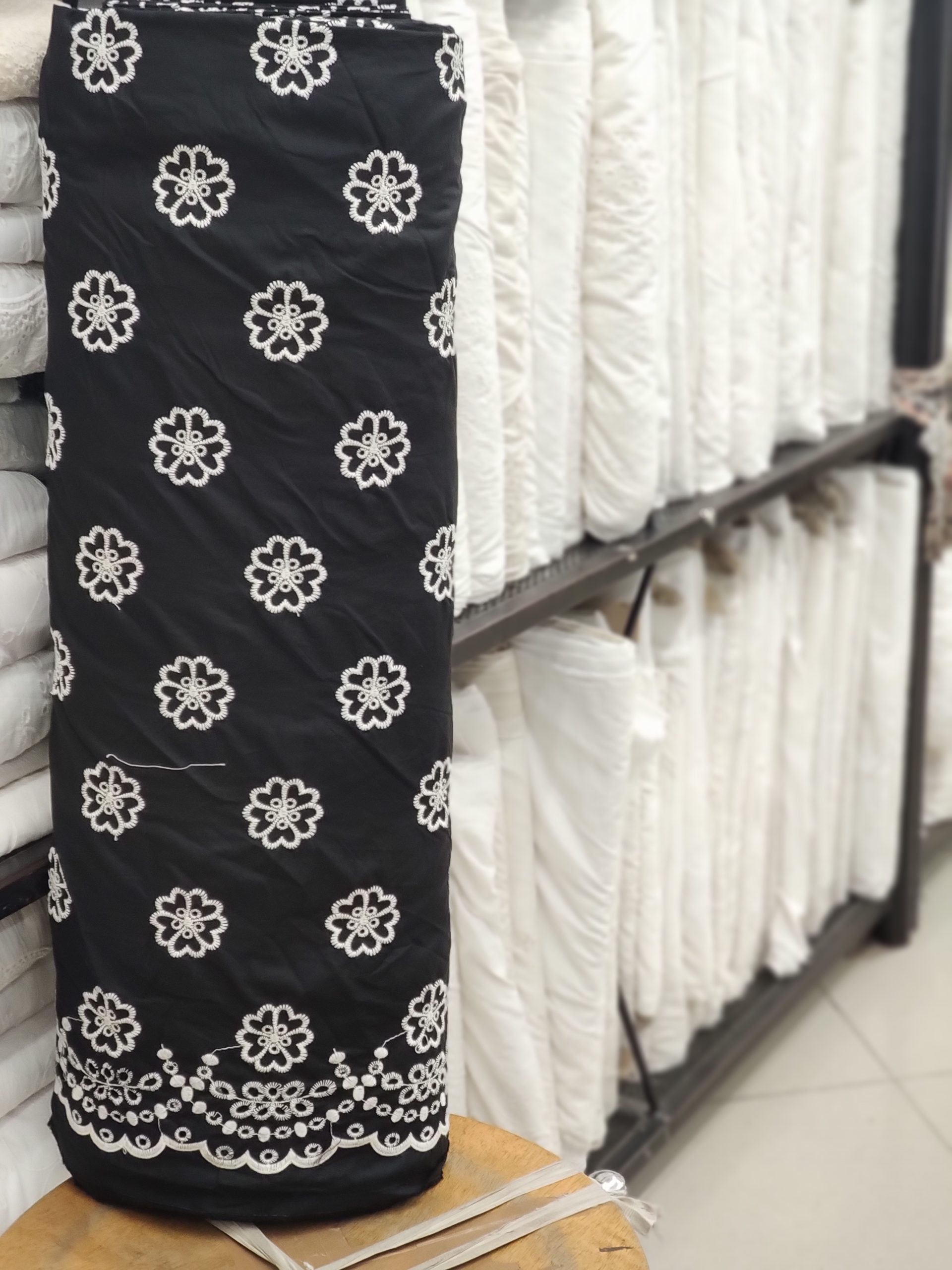 Black Embroidered Cotton Poplin Fabric | Charu Creation - Image 2