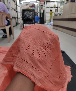 Peach Cotton Embroidery Fabric - Chic All-Over Design | Charu Creation