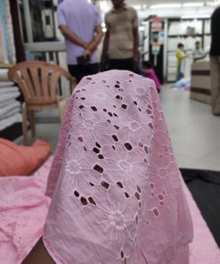 Pink Cotton Cutwork Fabric - Floral Embroidery | Charu Creation