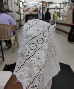 White Cotton Embroidery Fabric – All Over Design | Charu Creation