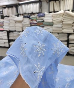 Sky Blue Cotton Chambray with Snowflake Embroidery | Charu Creation