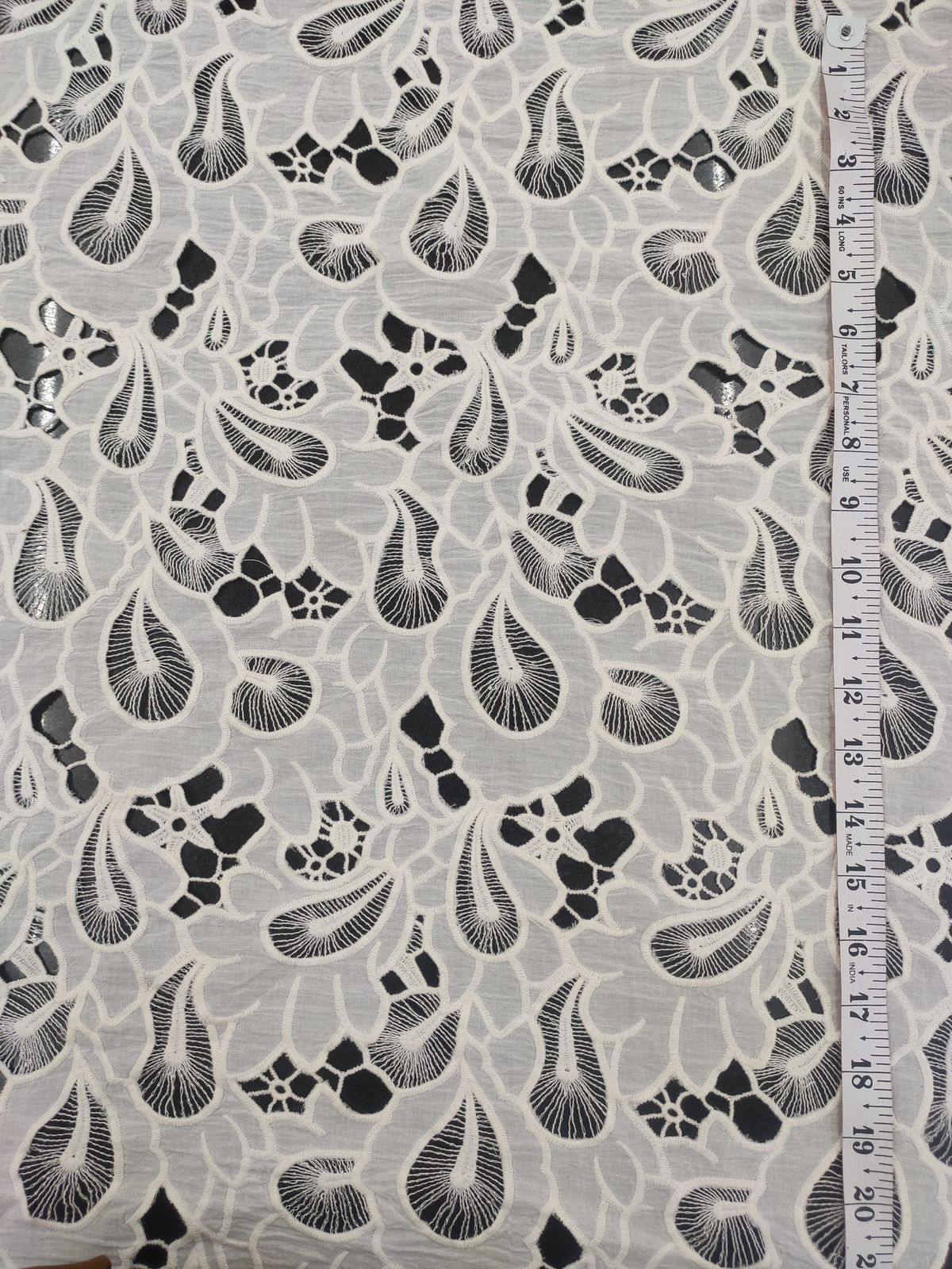 Off White Cotton Cambric Schiffli Embroidery Fabric