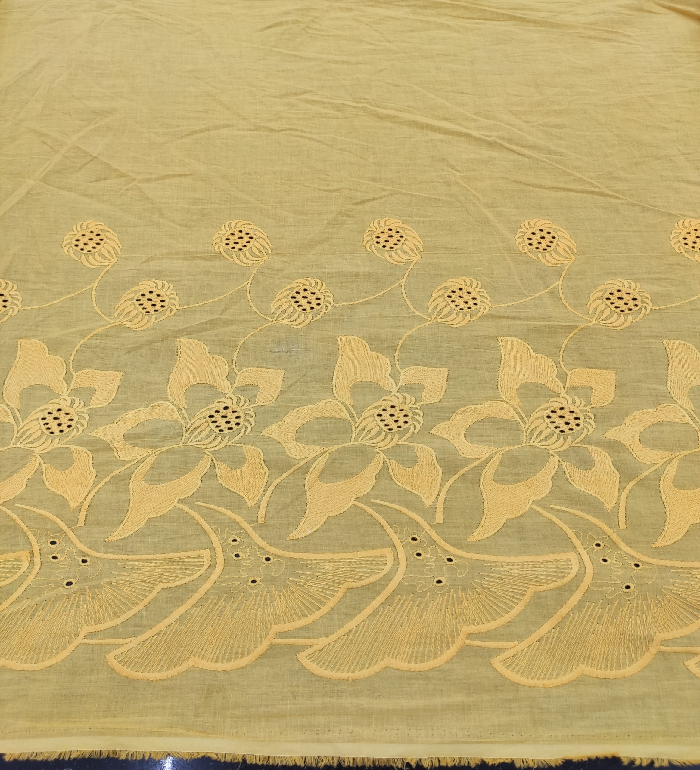 Yellow Cotton Cambric with Floral Border Embroidery | Charu Creation - Image 4