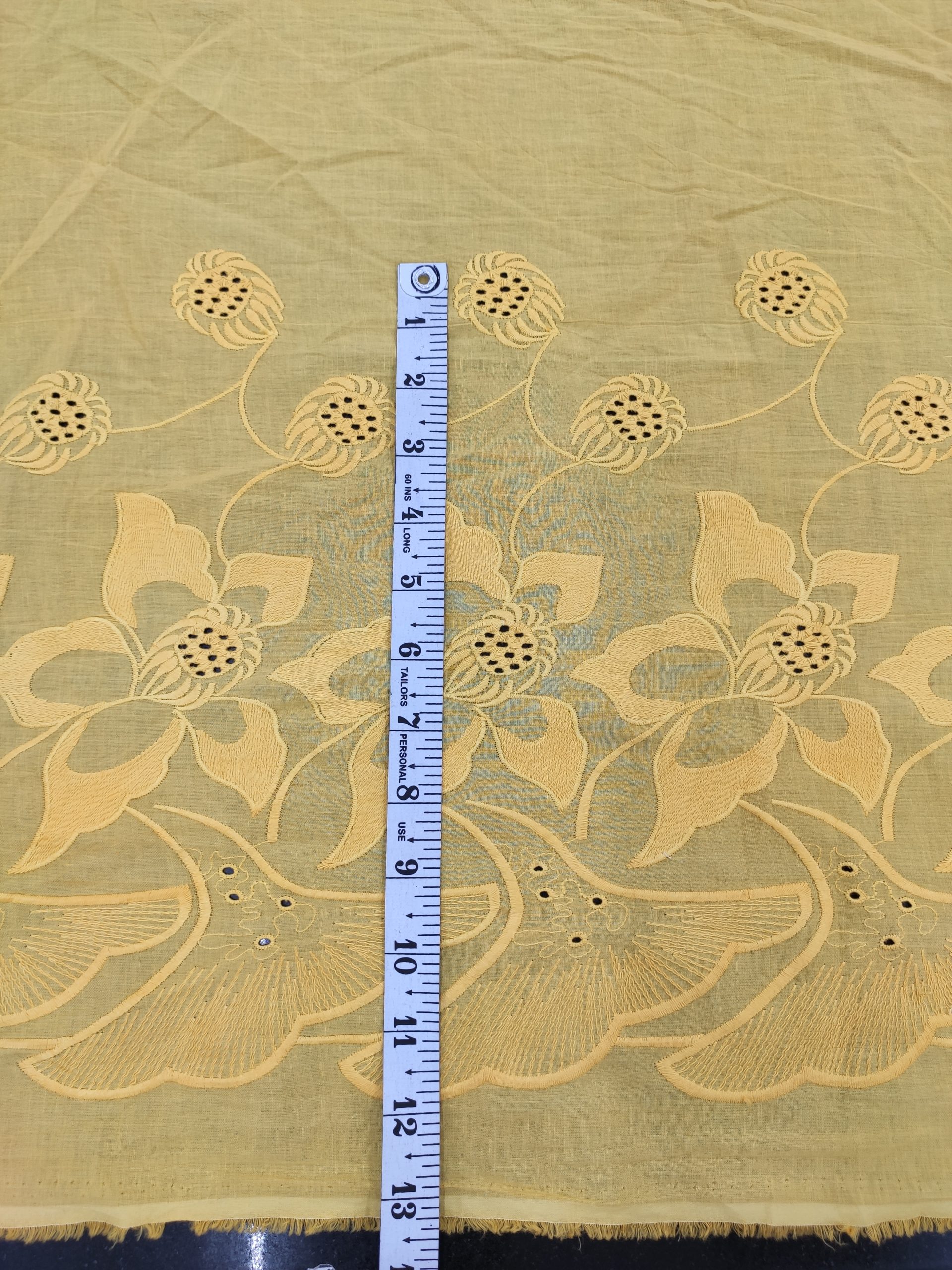 Yellow Cotton Cambric with Floral Border Embroidery | Charu Creation - Image 3