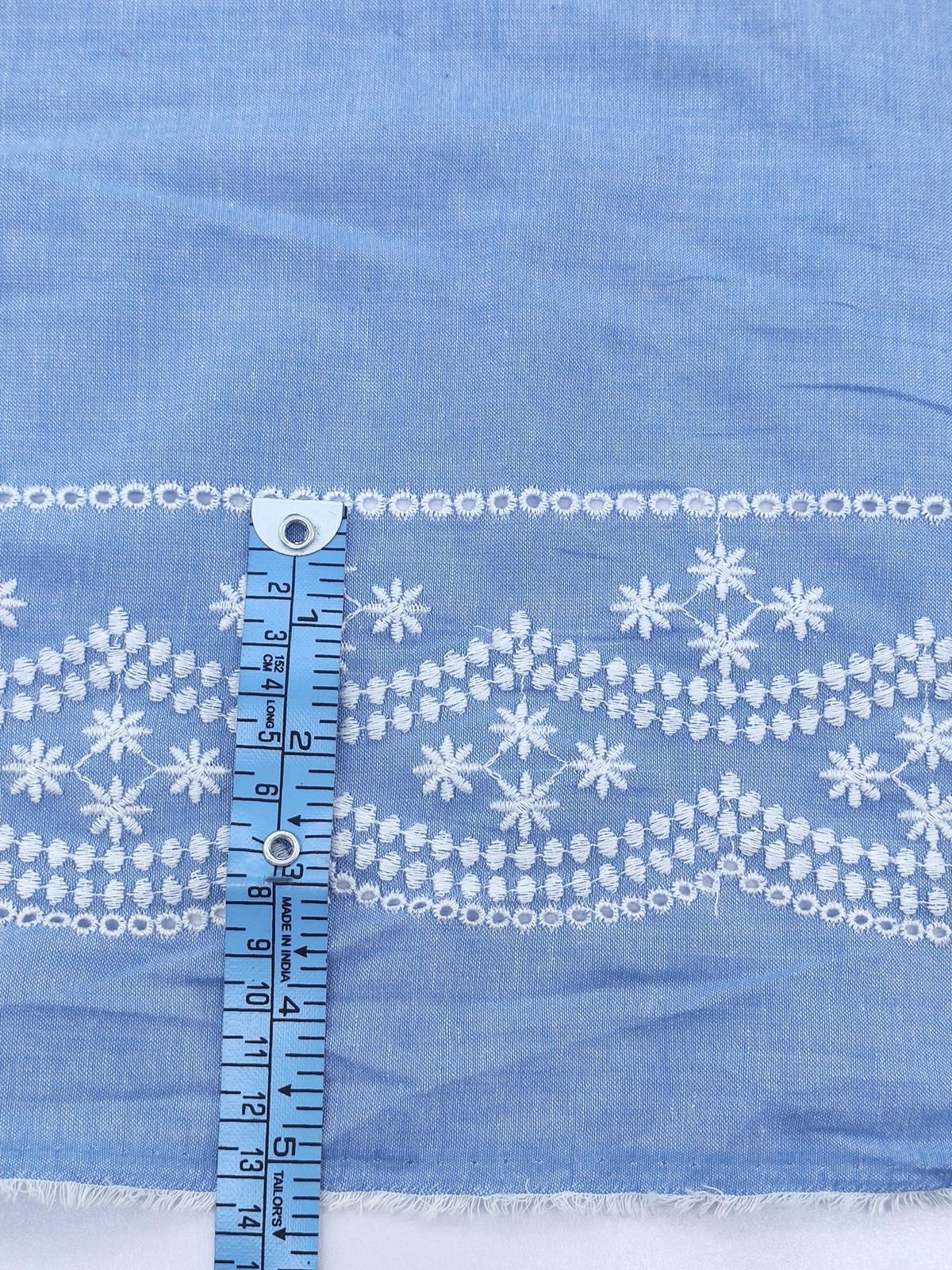 Sky Blue Cotton Chambray with White Scalloped Border