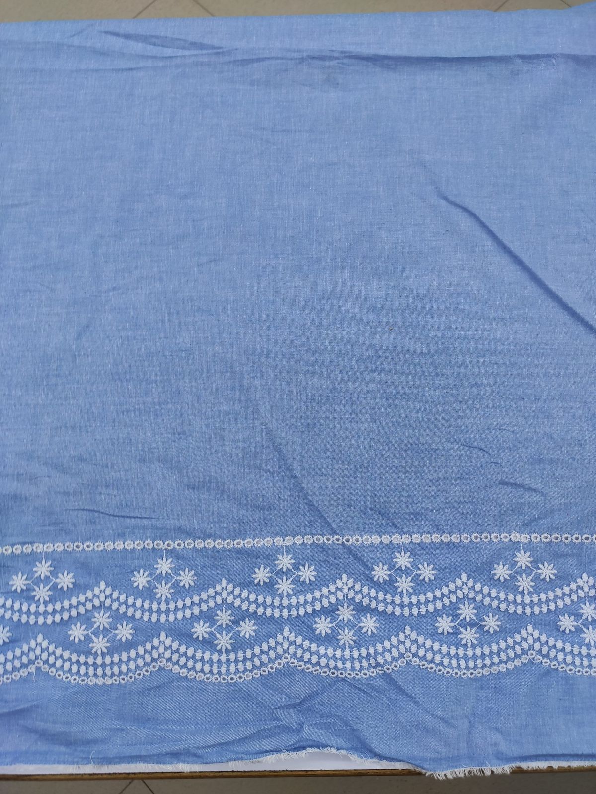 Sky Blue Cotton Chambray with White Scalloped Border