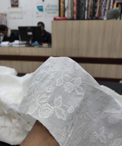 Off White Cotton Cambric with Floral Jaal Embroidery | Charu Creation