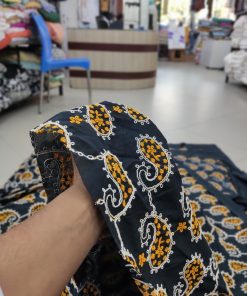 Black Cotton Fabric with Yellow Paisley Embroidery | Charu Creation