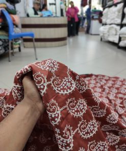 Rust Cotton Fabric with Off-White Paisley Embroidery | Charu Creation