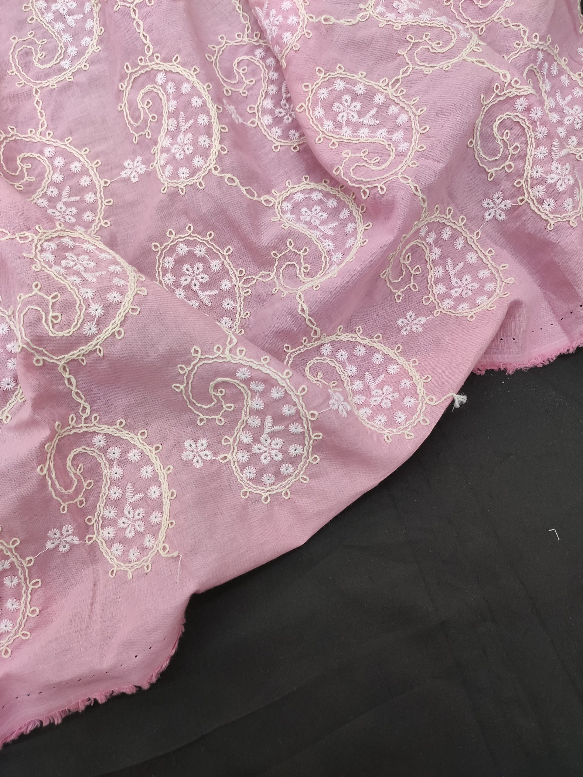 Rose Pink Cotton with All Over Paisley Embroidery | Charu Creation - Image 2