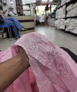 Rose Pink Cotton with All Over Paisley Embroidery | Charu Creation