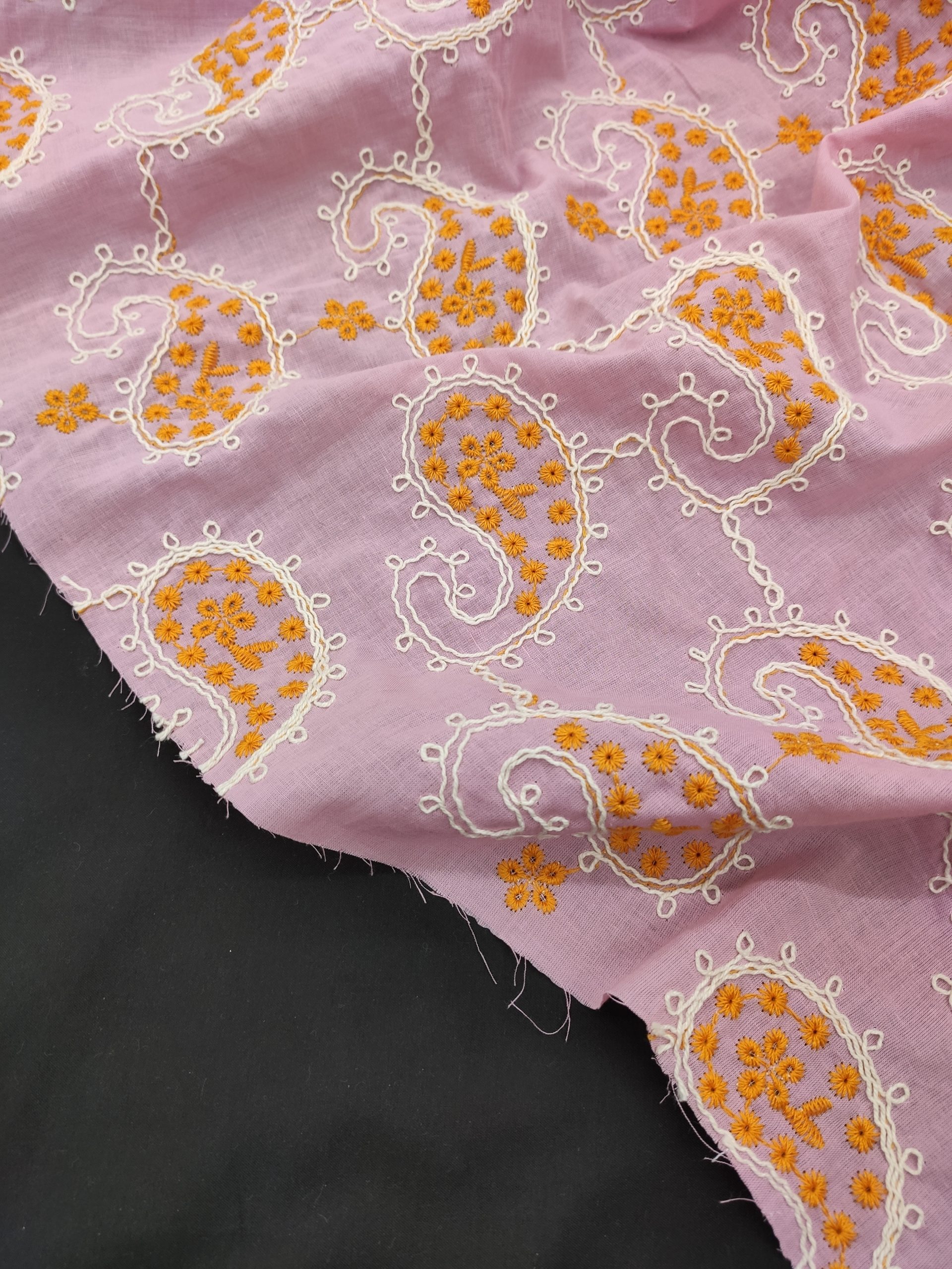 Lilac Cotton Fabric with All Over Paisley Embroidery | Charu Creation - Image 2