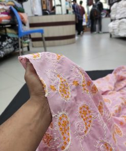 Lilac Cotton Fabric with All Over Paisley Embroidery | Charu Creation