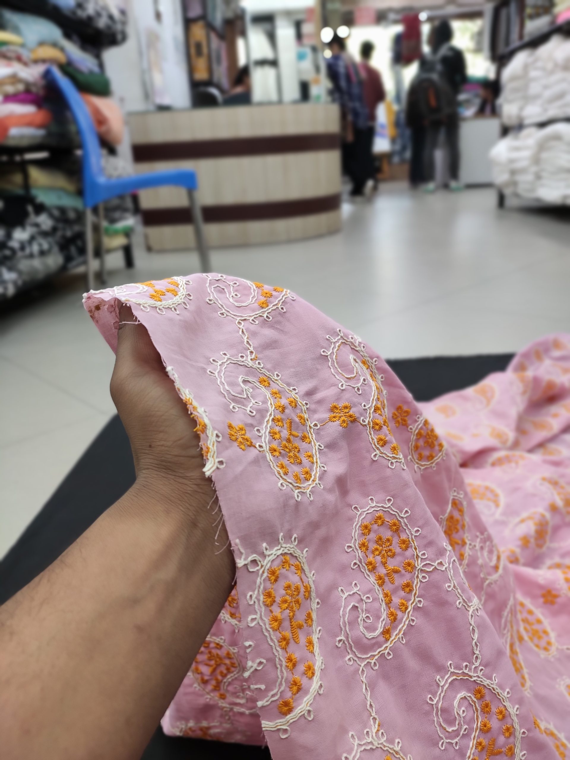 Lilac Cotton Fabric with All Over Paisley Embroidery | Charu Creation
