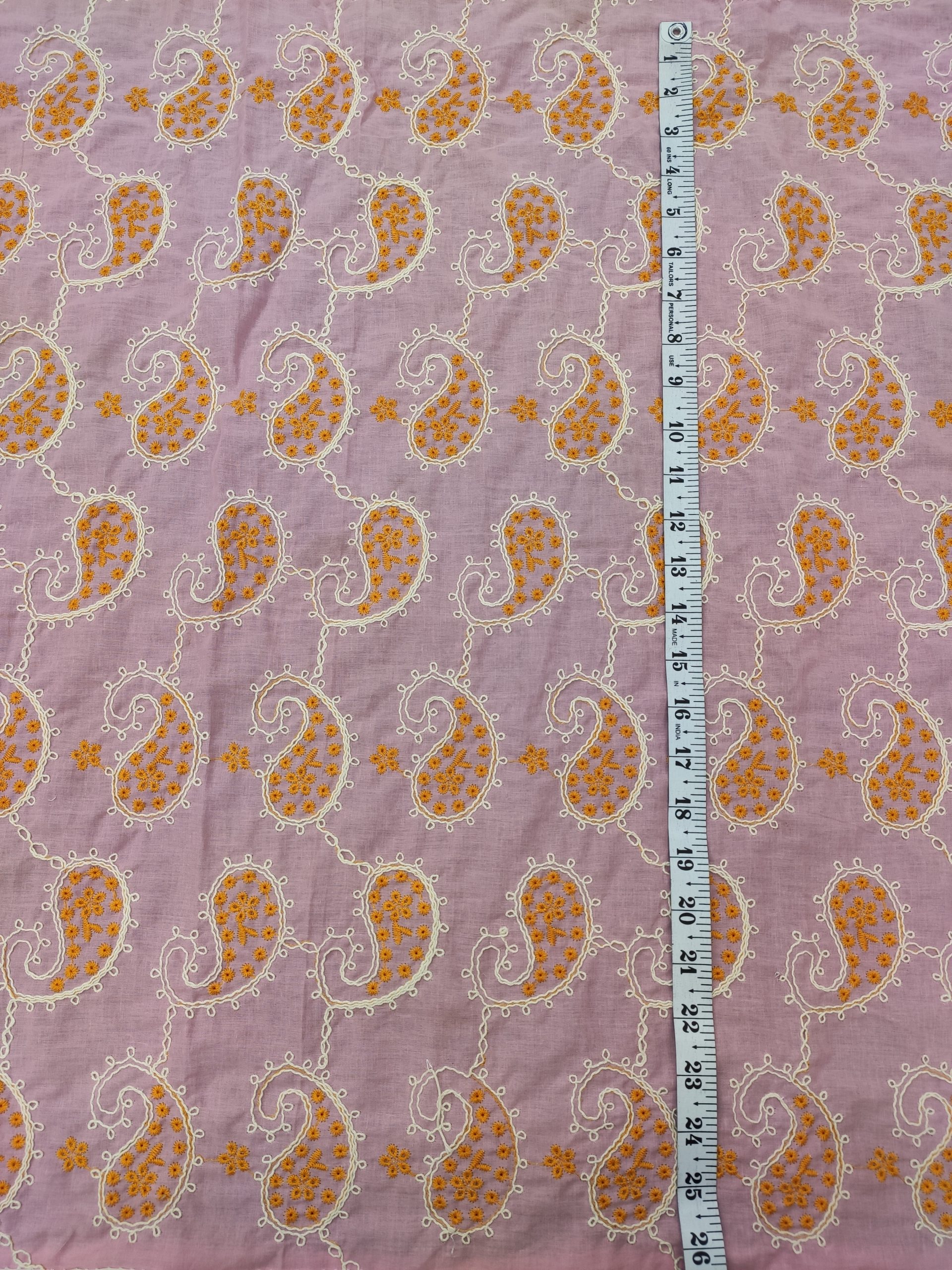 Lilac Cotton Fabric with All Over Paisley Embroidery | Charu Creation - Image 3