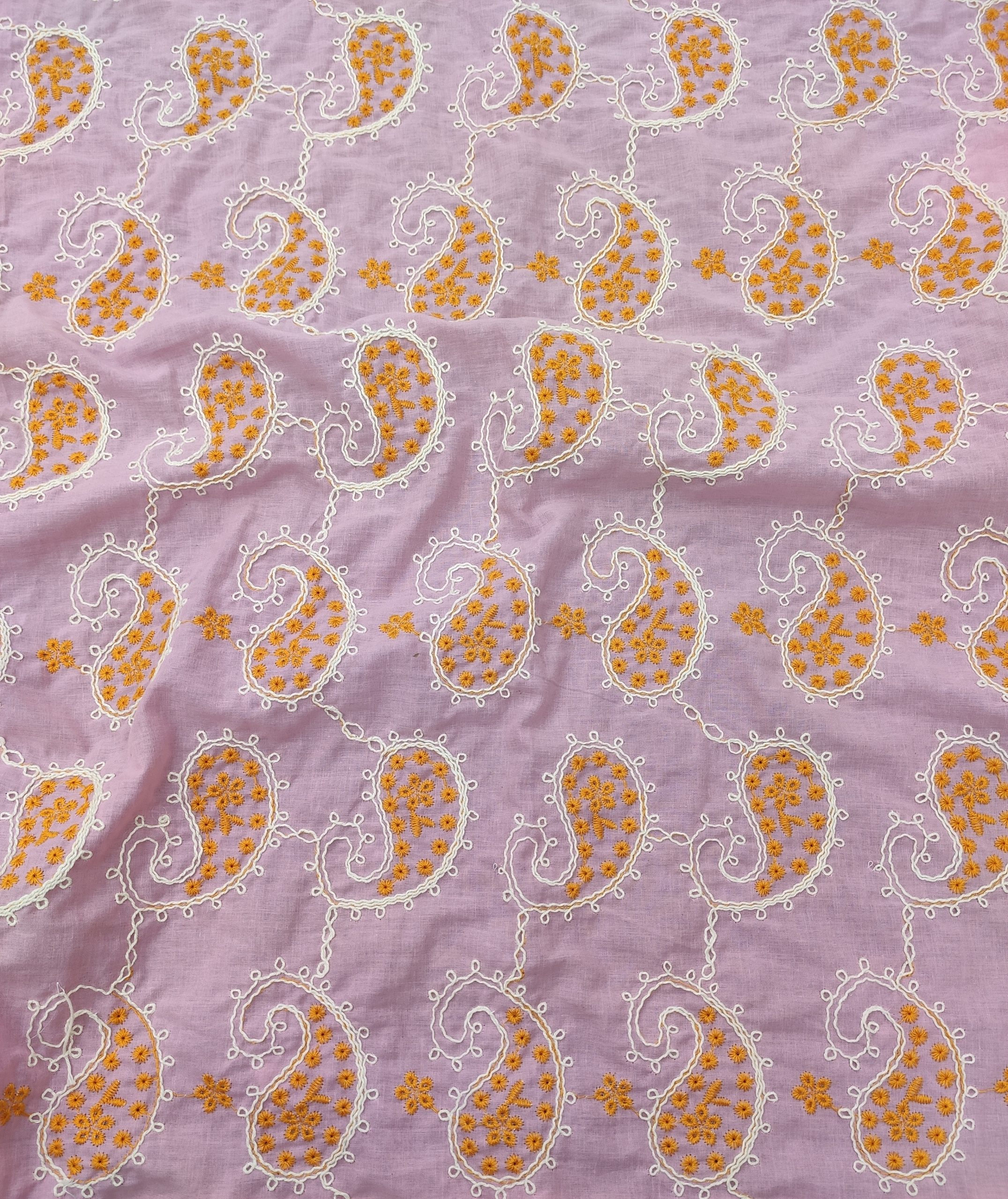 Lilac Cotton Fabric with All Over Paisley Embroidery | Charu Creation - Image 4
