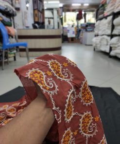 Rust Cotton Fabric with All Over Paisley Embroidery | Charu Creation