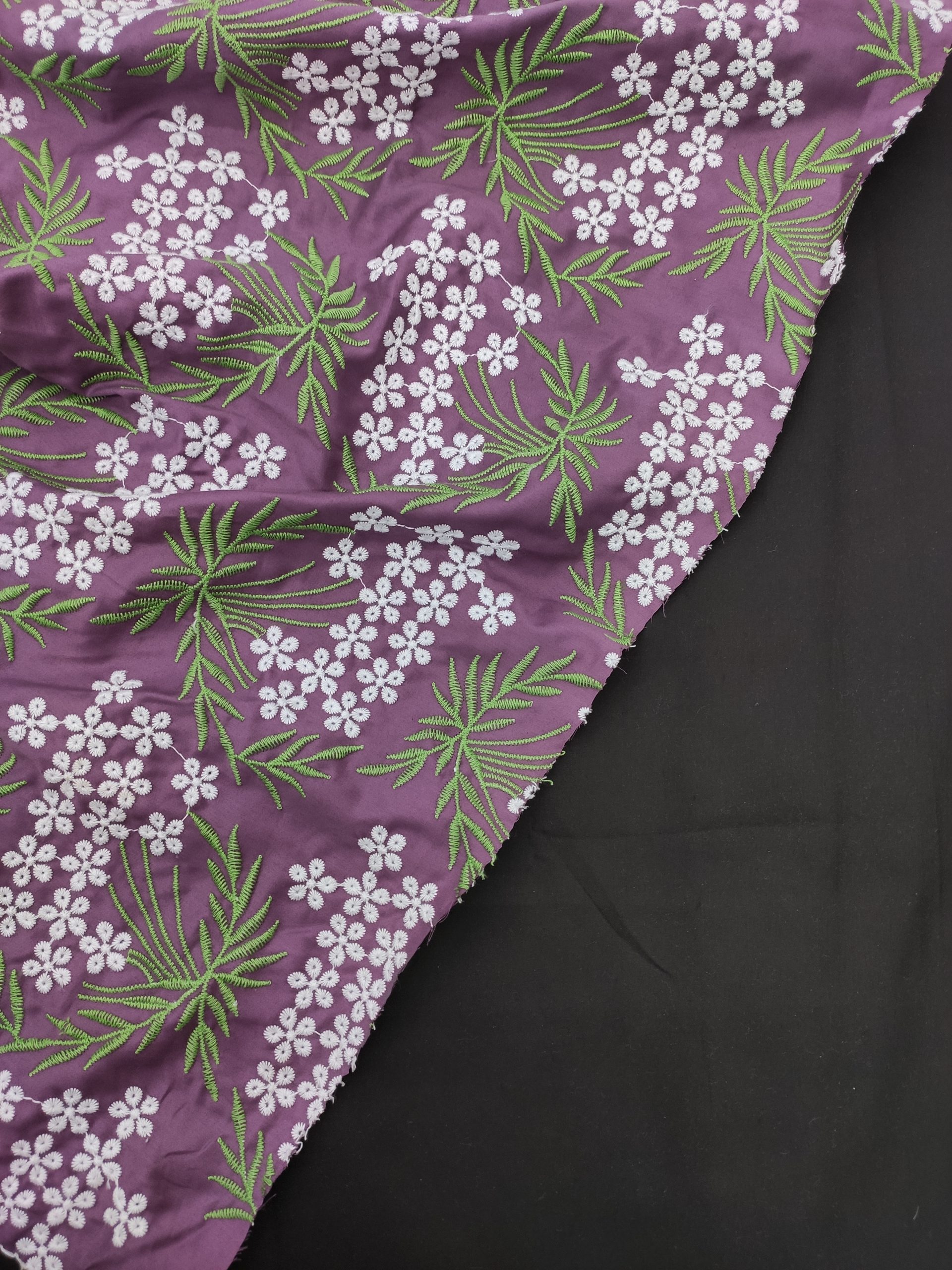 Purple Cotton with White & Green Floral Embroidery | Charu Creation - Image 2